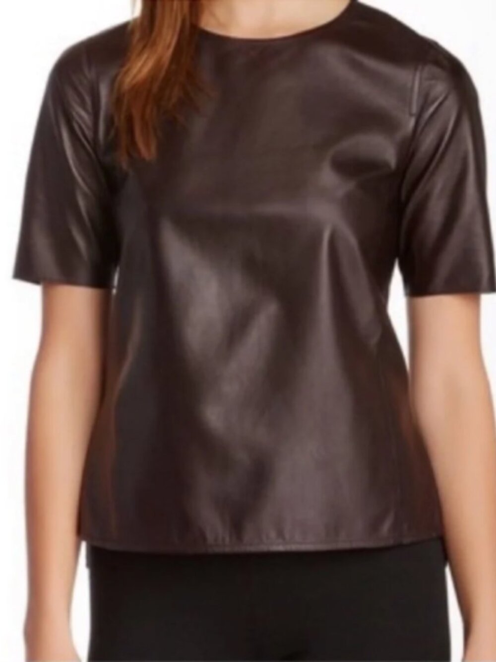 Vince featherweight Leather Short Sleeve Top in oxblood Size S